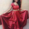 Red soft silk banarasi full flaired long frock