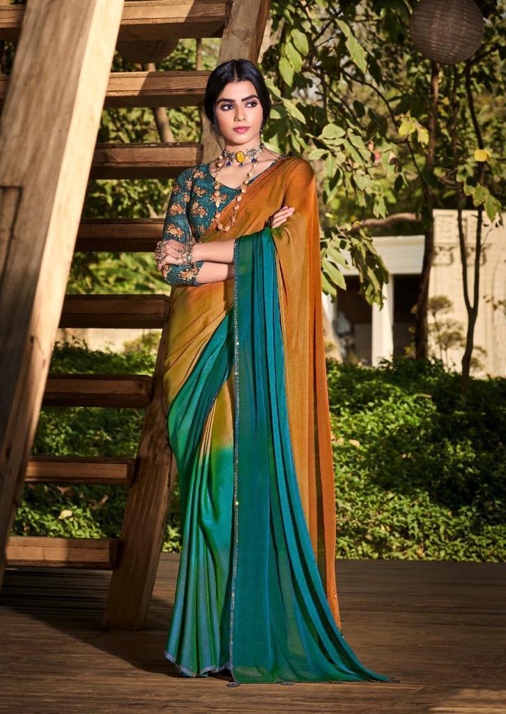 Double shaded Georgette Crush Pleated Brown Saree - Khwaissh